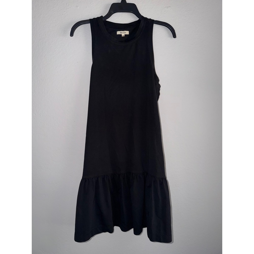 Madewell Womens Black Sleeveless Ruffle Hem Mini Dress Cotton Blend Medium
